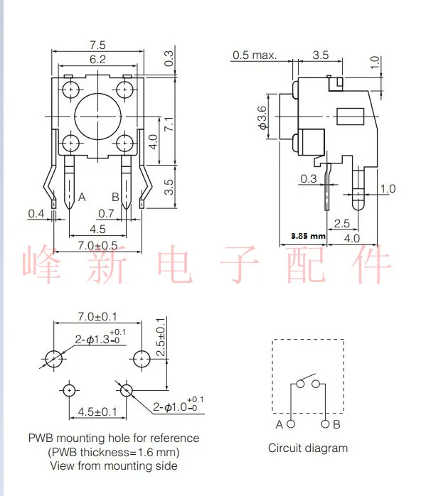 30pcs Japanese horizontal type with bracket 6*6*5 touch switch side press button switch micro-moving red button switch
