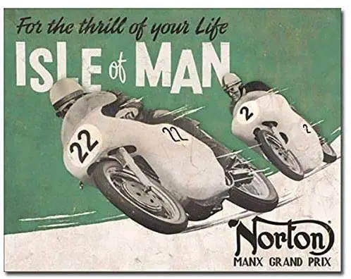 Norton - Isle of Man British Motorcycles Retro Garage Decor Metal Tin Sign 16x12in