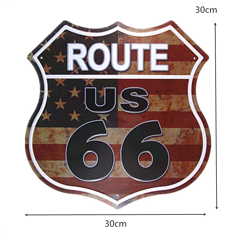 US Route 66 Irregular Shield Metal Tin Sign Vintage Bar Motor Club Cafe Garage Pin Up Signs Wall Craft Decor Retro Metal Plaques