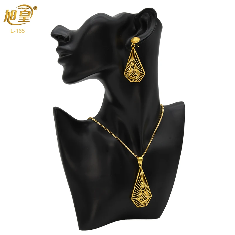 XUHUANG Necklace Jewellery Sets Hollow Hanging Earrings Gold Color Big Dangle Earrings For Woman Moroccan Ethiopian Jewelry Gift