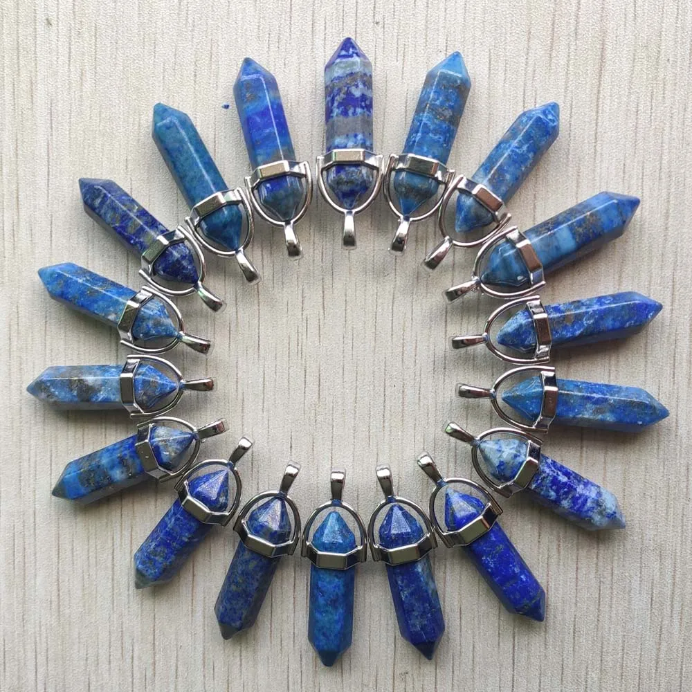 Good natural lapis lazuli pillar shape point Chakra charms pendants for jewelry making free shipping Wholesale 24pcs/lot