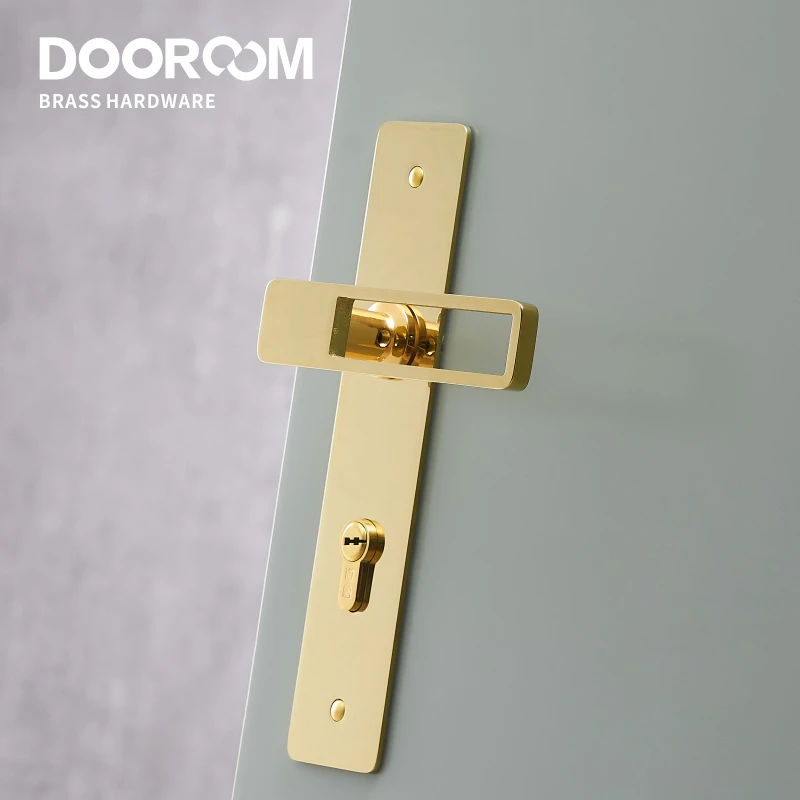 Dooroom Brass Door Lever Ultra-thin Mute Black Gold Interior Bedroom Bathroom Wood Door Lock Set Long Plate