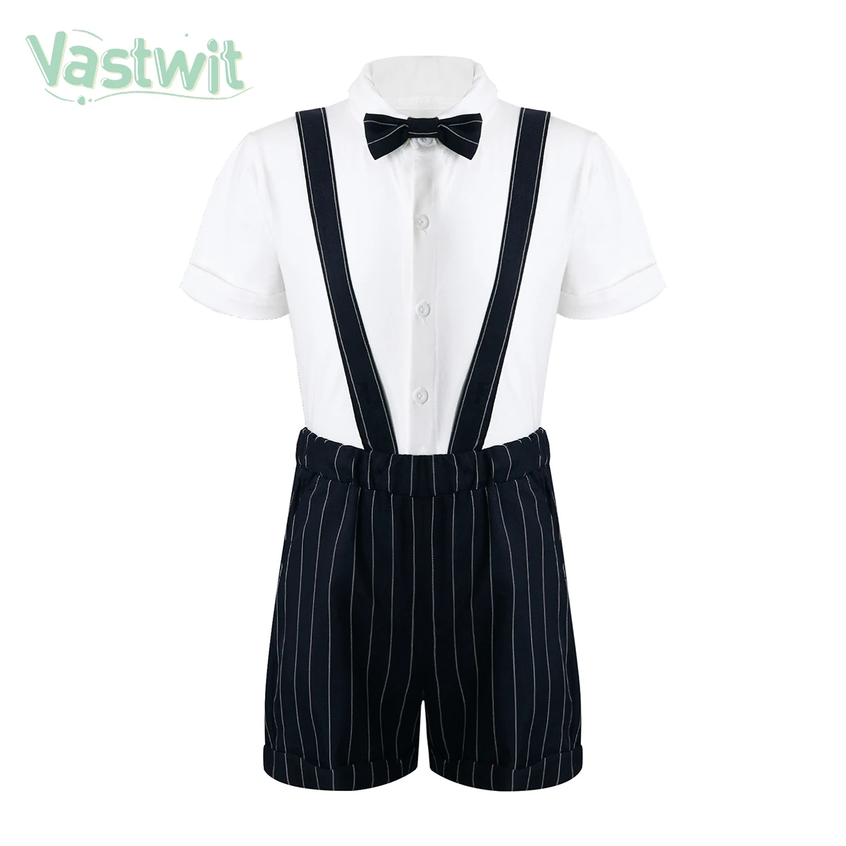 Summer Toddler Boys Gentleman Clothes Suit Kids Short Sleeve Bow Tie Shirt+Stripe Suspender Shorts Formal Wedding Party Outfits