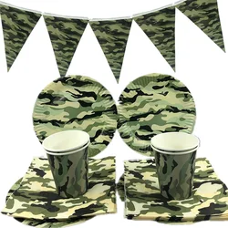 Camouflage Theme Party Army Green Decorations Tableware Paper Cup Plate Napkins Banners Baby Shower Kids Birthday Party Supplie