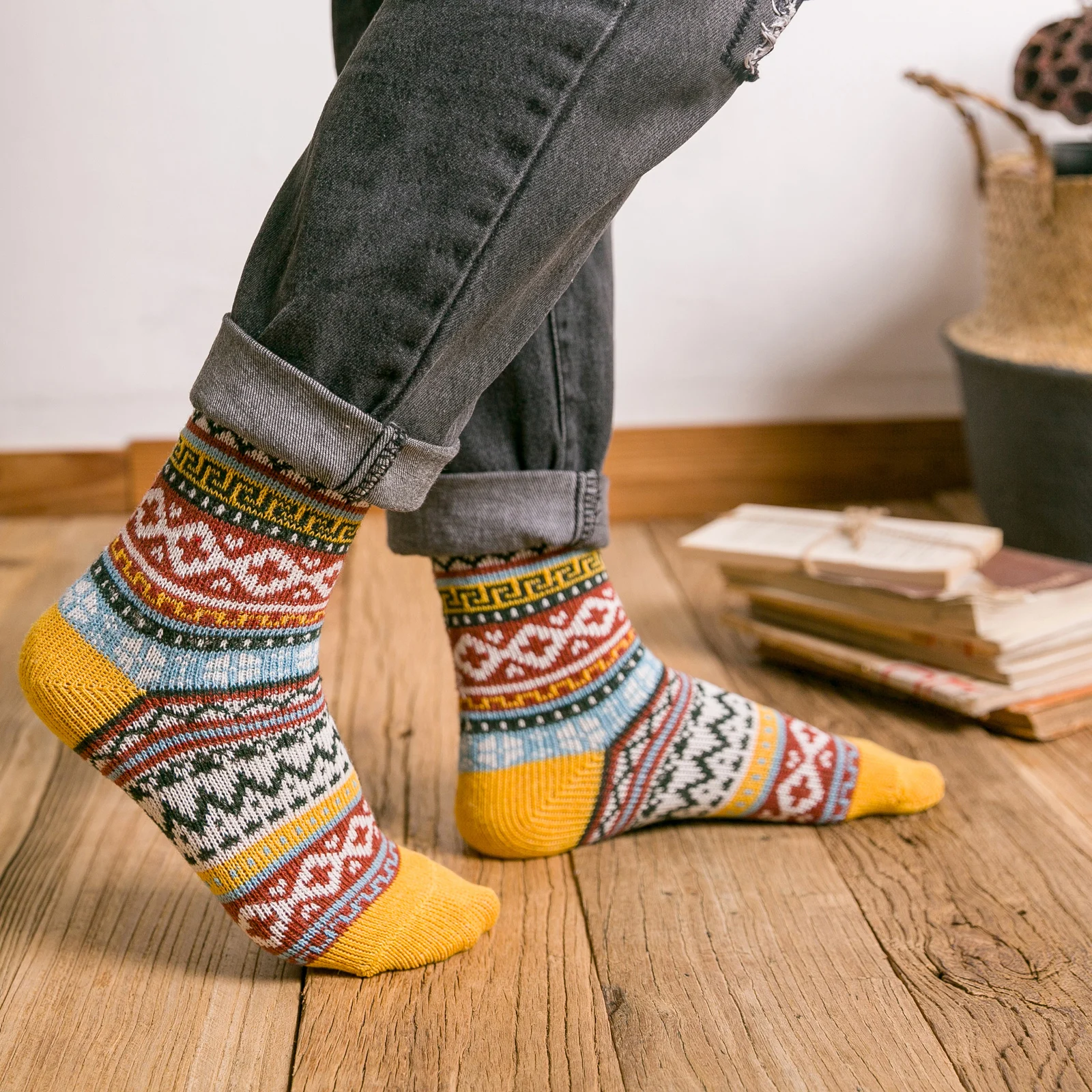5 Pairs Vintage Womens Wool Socks Boot Soft Warm Thick Thermal Heavy Work Knit Crew Cozy Winter Socks