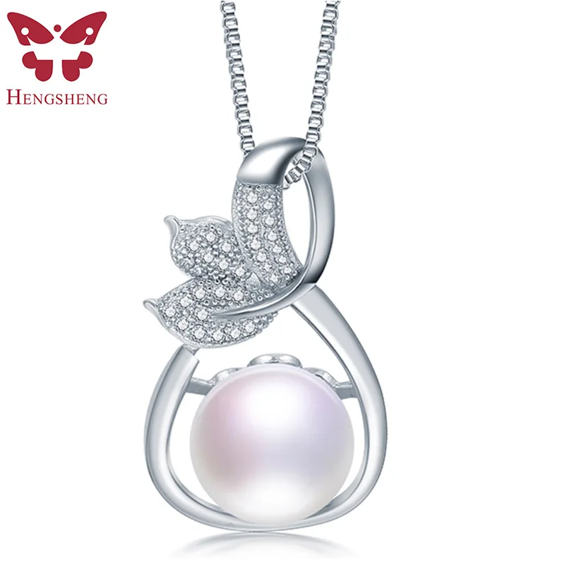 

HENGSHENG Hot Selling Natural Pearl S925 Sterling Silver Zircon Leaf Pendant Necklace Natural Freshwater Pearl Pendant For Lady