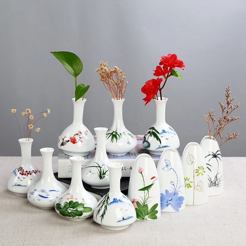 

White vase hand painted celadon ceramic flowerpot indoor tabletop dry flower decoration water culture plant bottle