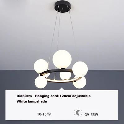 LED zilveren kroonluchter Art Deco postmoderne Bubbles glazen kroonluchter Ronde zwarte ophanging voor eetkamer ringkroonluchter