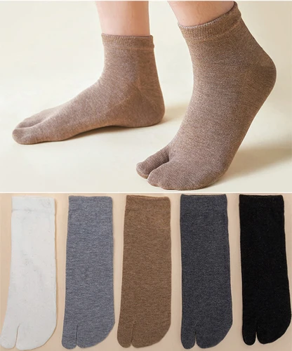 Imagen 2 del producto Calcetines Tabi de algodón, chanclas de dos dedos, calcetines para hombre y mujer, zuecos de interior, calcetines ortopédicos japoneses de dos dedos para Hallux Valgus