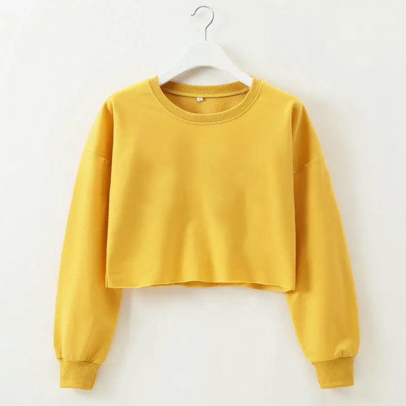 Spring Women Casual Long Sleeve Sweatshirt Jumper Fashion O Neck Hoodies Crop Top Pullover Sport Sweatshirt Top  Coat