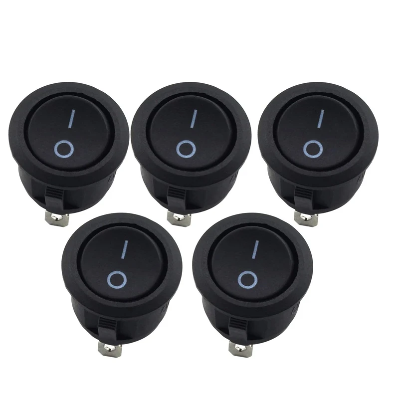 

5Pcs Round Rocker Power Switch 6A 250V AC 2 Pin 2 Position ON/Off Power Switch SPST Black Button