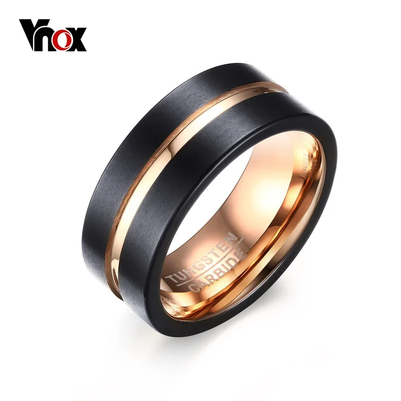 Vnox 8mm Width Men Rings 100% Tungsten Metal Black & Gold-color Ring