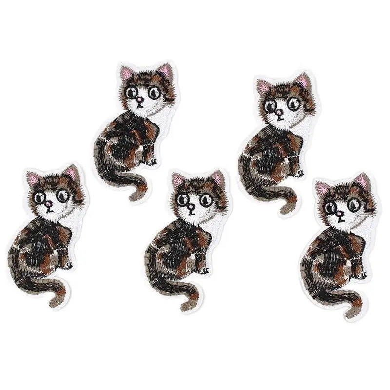 10pcs/lot Iron On Lifelike Cat Patches Embroidered Cartoon Animal Stickers for Bags Jeans Clothes DIY Fabric Appliques Badge