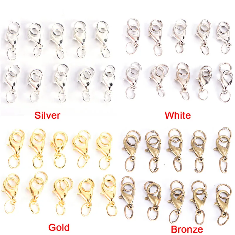 20Pcs Boho Style Lobster Claw Clasps Jump Rings Split Ring Making Hook Beads Crimp End Spring Necklace Snap Chains Connector Set