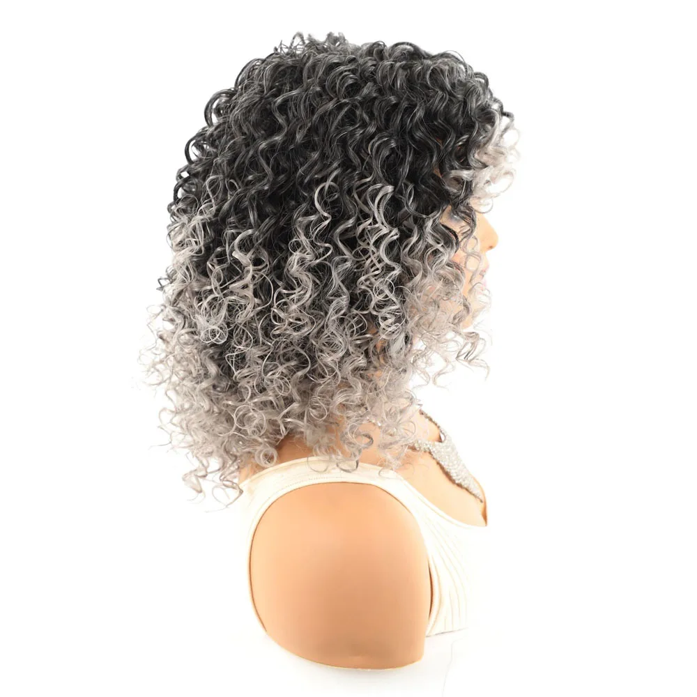 

Jeedou Women's Synthetic Short Curly Hair Wig Black Gray Mix Fluffy Hairstyle Wig Durable Easy Care for Various Face Shapes