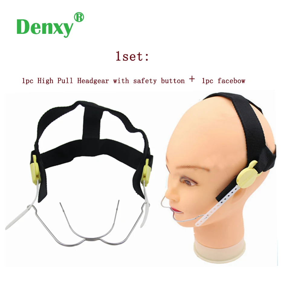 Denxy 1set Dental Orthodontic Dental Head Cap Headgear with Safety Button face bow Reverse Pull Dental Face Appliance Headgear