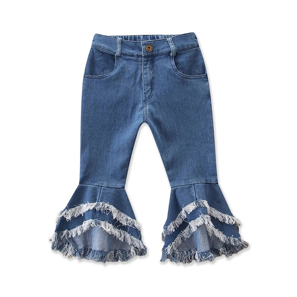 Girl Flared Jeans Ripped Jeans Wide Leg Casual Trousers Capris Pants Oversize Teenage Denim Shorts Clothes for 1 to 10T Children