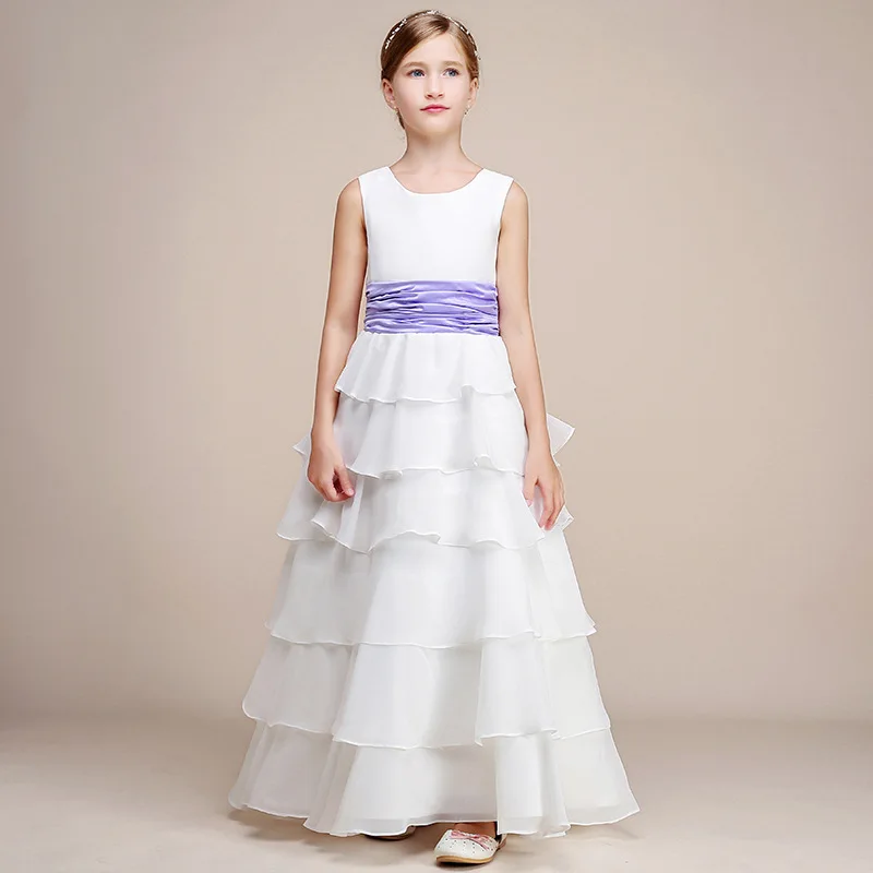 Dideyttawl Birthday Party Dress For Kids Girl Tier Formal Communion Princess Gowns White Chiffon Flower Girl Dresses For Wedding