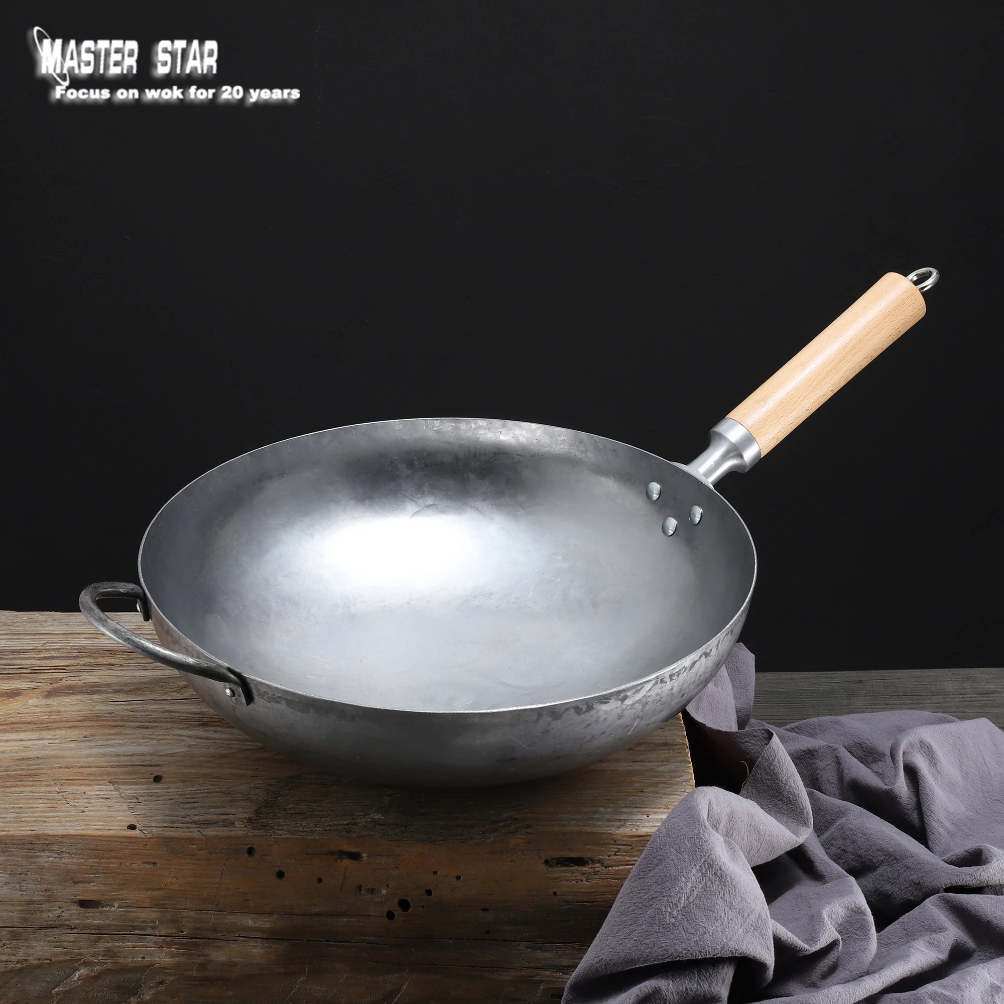 Master Star Refreshed Chinese Handmade Iron Wok 1.8mm Thickened Non-Stick Pot Component Upgrade Round Bottom Gas Cooker