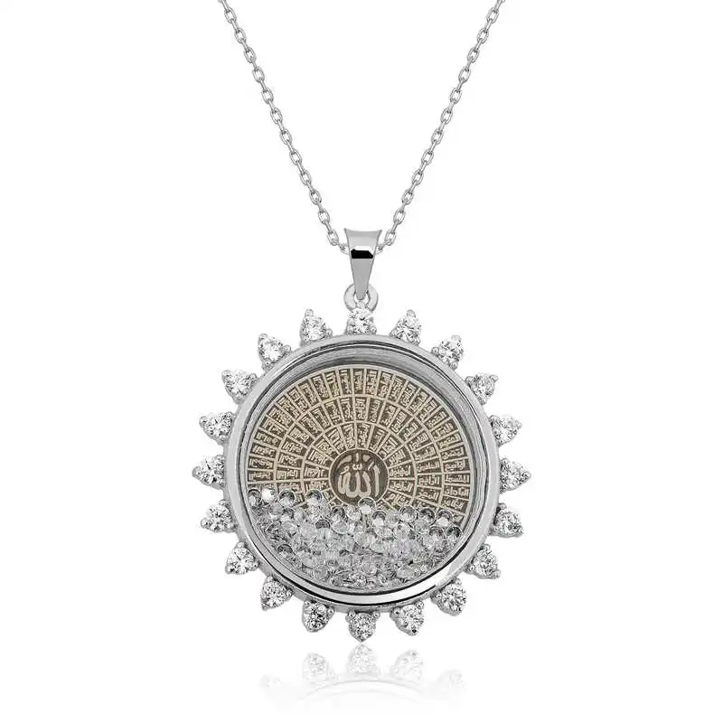 Silver Esmaül Hüsna Lady Necklace Zircon Stone 925 Sterling Women Fine Jewelry Wedding Party Birthday Gift - Box - Pendant - Chain Choker - Female - Ladies - Fashion