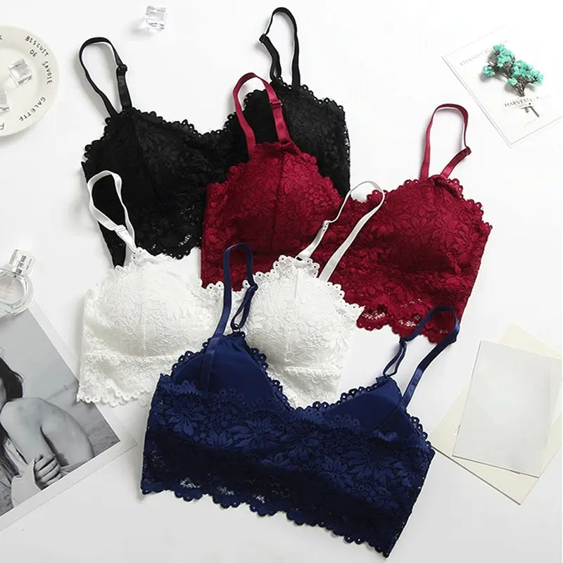 Women Fitness Underwear Floral Lace Sport Crop Top Women Sexy Bra Lace Bralette Sexy Lingerie Wireless Padded Seamless Bra