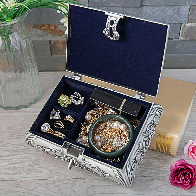 Vintage Jewelry Box Rose Flower Style Antique Women Gift Trinket Necklace Earrings Ring Jewellery Organiser Storage Case