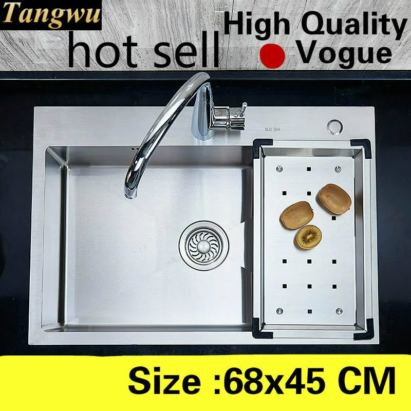 

Free shipping Apartment do the dishes large kitchen manual sink single trough 304 stainless steel hot sell luxury 680x450 MM