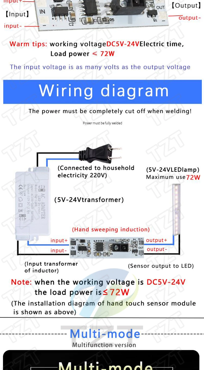 TZT Kurzstrecken-Scan-Sensor, kapazitiver Touch-Sensor-Schalter, PIR-Bewegungssensor-Schaltermodul, 3 A, konstante Spannung für Smart Home – Detail 9