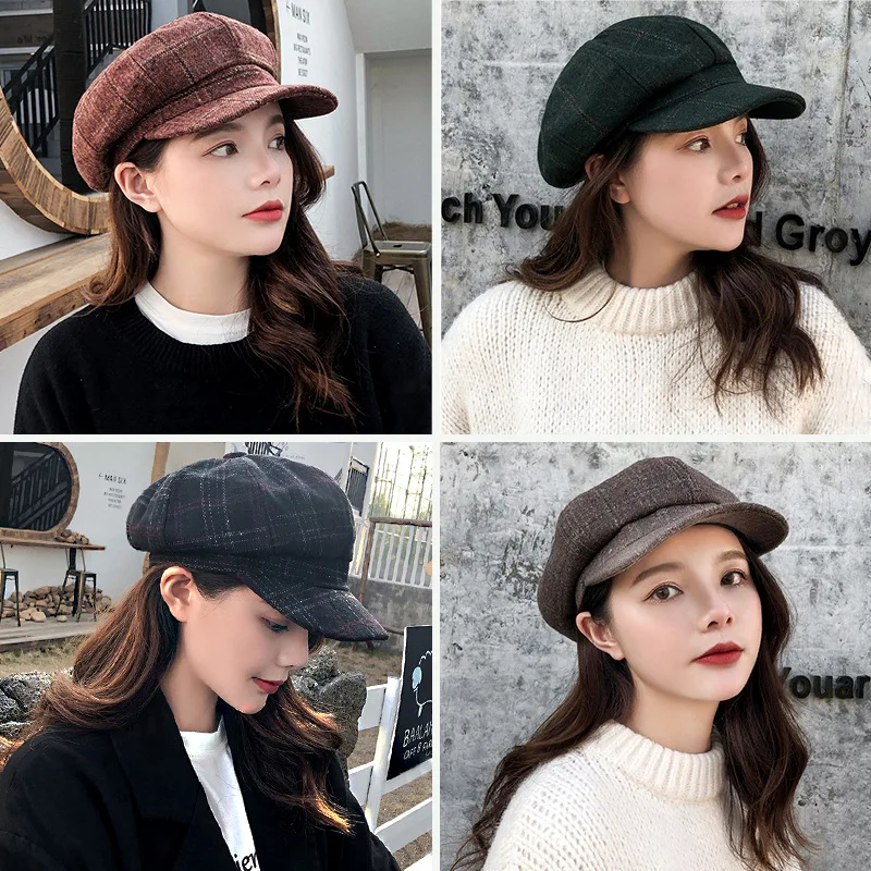 W03 Women\'s Hat Berets For Women\'s Autumn And Winter Beret Female Navy Hat Fashionable Casual Octagonal Retro Hats Peaked Cap
