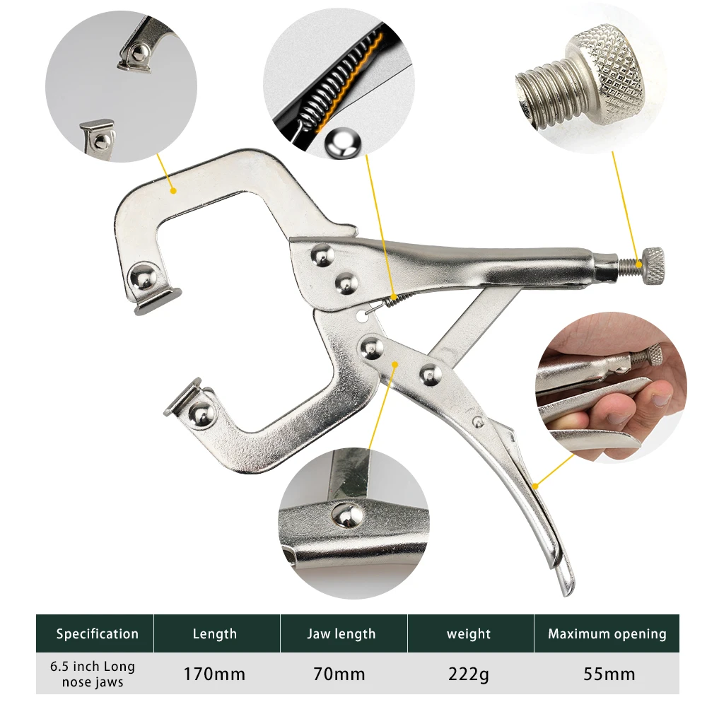 Locking Pliers With Wire Cutter Heavy Duty Grip, 5/7/10" Curved Jaw Locking Pliers 6-1/2" Long Nose Locking Pliers Vise Grip