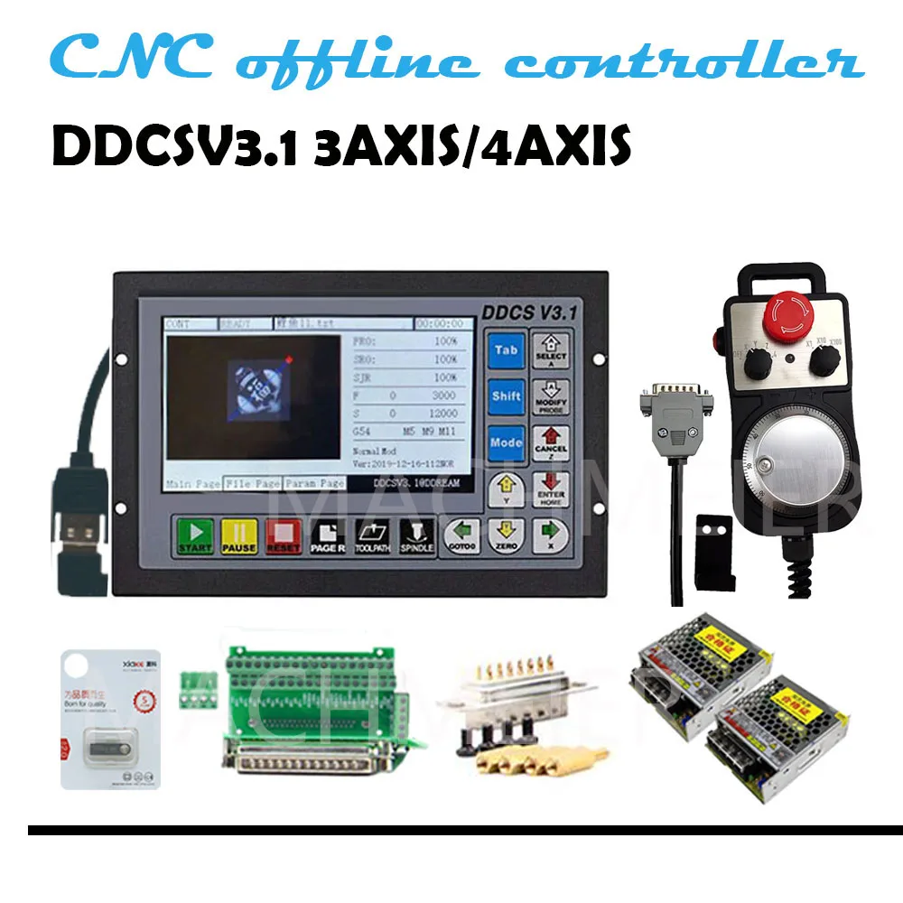 CNC controller special price 3/4 axis 500khz g code offline 4 axis emergency stop electronic steering wheel mpg 75W24V DC