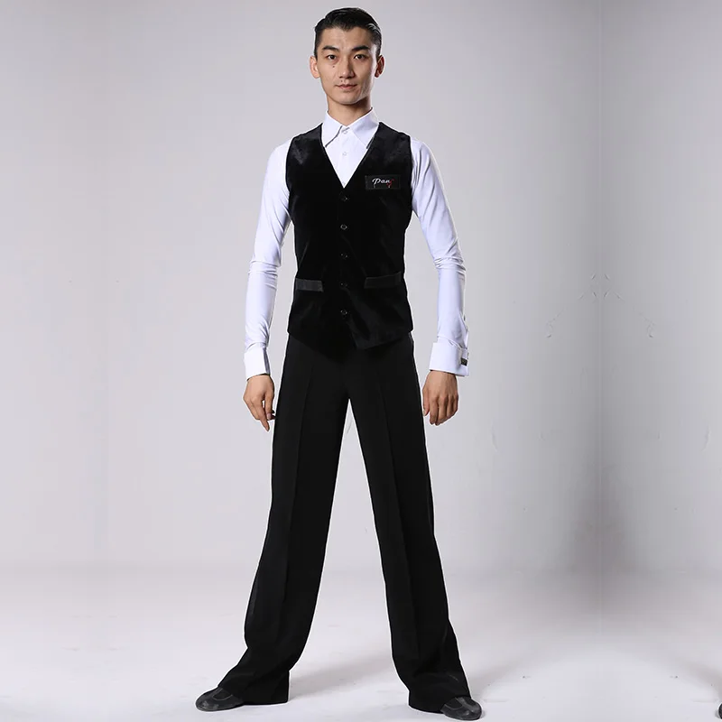 Ballrooom Dancing Clothes For Men Latin Competition Wear Velvet Black Vest Cha Cha Salsa Performance Costume Latin Tops DNV15863