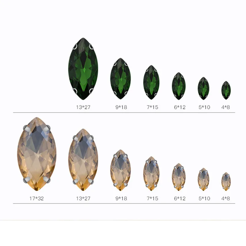 Mix Size Navette Glass Crystal Stones Pointback Leaf Shape Claw Rhinestones Sew On Garment Clothing Dress Jewelry Accessories