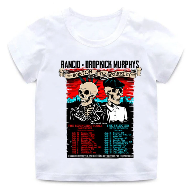 Boys and Girls Print Rock Band T-shirt Short Cotton Round Neck Shirt Children's White Soft Summer Casual T-shirt Baby Clothing