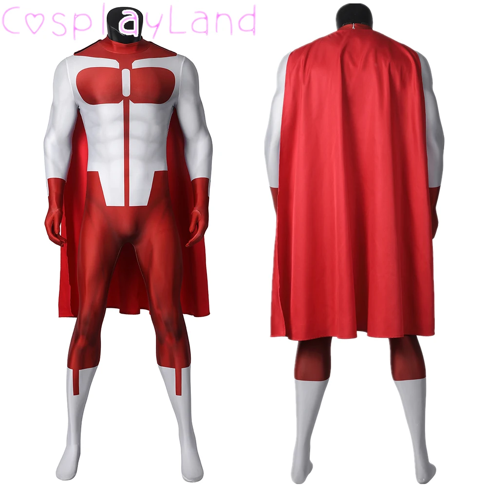 Halloween Onoverwinnelijk Cosplay Jumpsuits Omni Man Kostuum Superhero Nolan Grayson Zentai Printing Bodysuit Met Cape