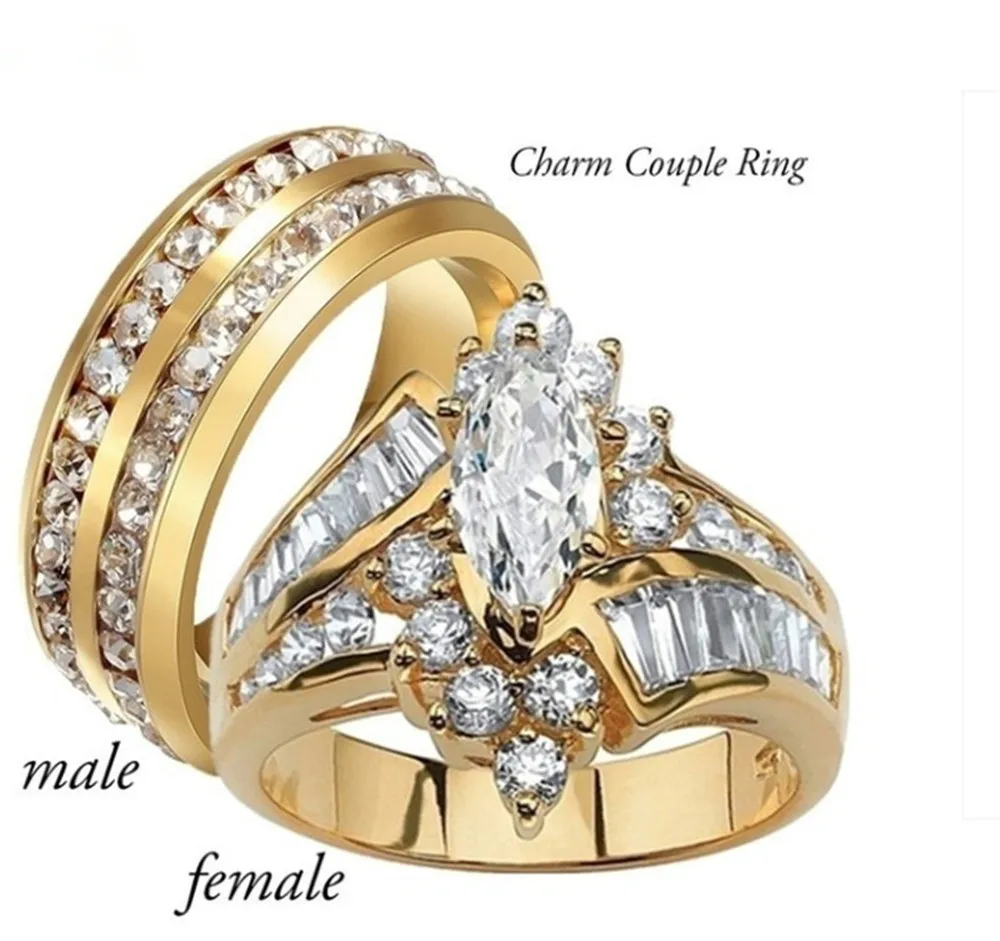 Fashion Crystal Women Men Engagament Ring Oval Zircon Couple Rings Sets Jewelry Good Quality