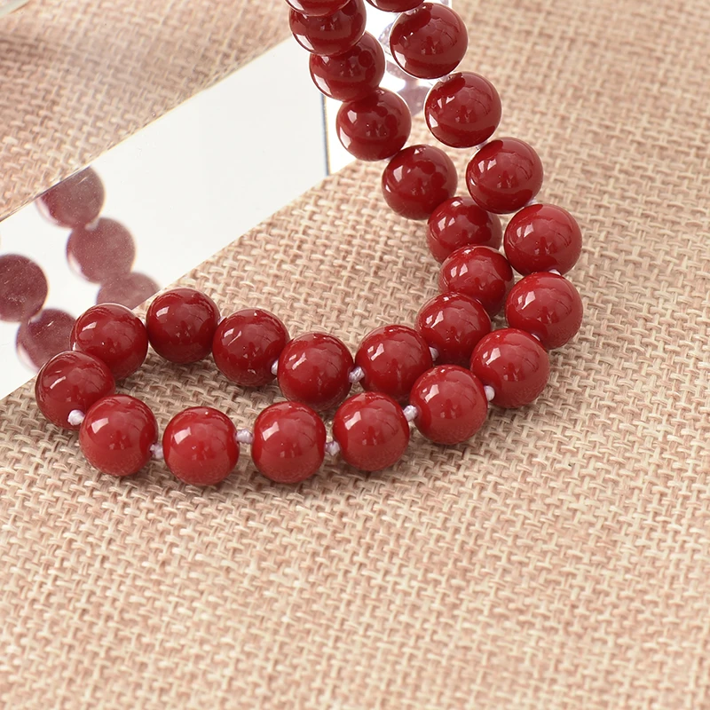 Wholesale Dark Round Red Coral Long Pearls Necklace 8mm Size For  Diy Chain Imitation Coral Necklace 36inch Gem Women Gift H869