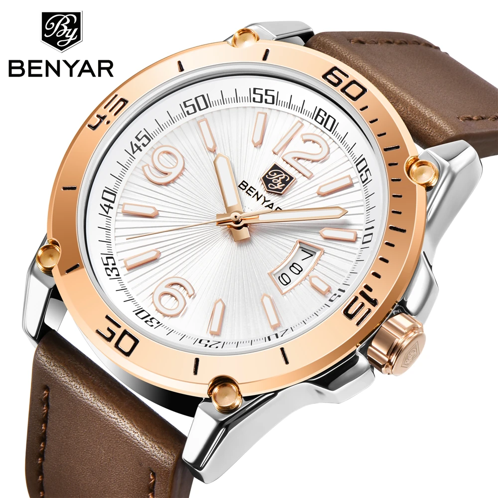 

BENYAR Fashion Mens Watches Top Brand Luuxury Quartz Clock Male Casual Leather Waterproof Sport Chronograph Relogio Masculino