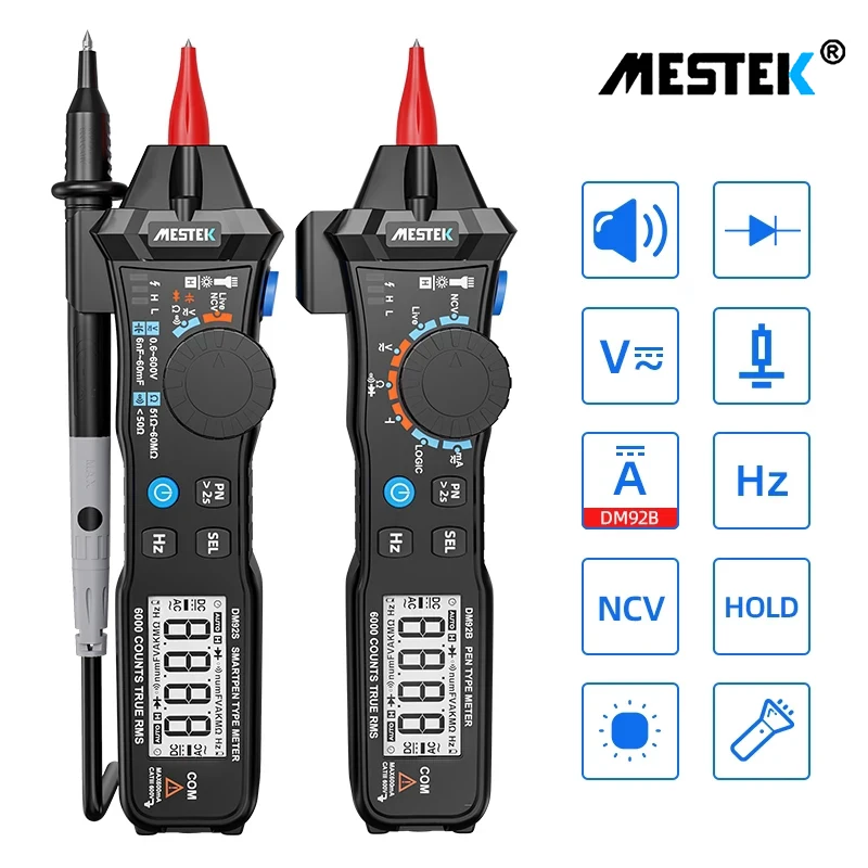 MESTEK Digital Multimeter 6000 Counts Pocket Pen Style Auto Range/Smart Multimeter NCV Detection DC/AC Voltage multimeter