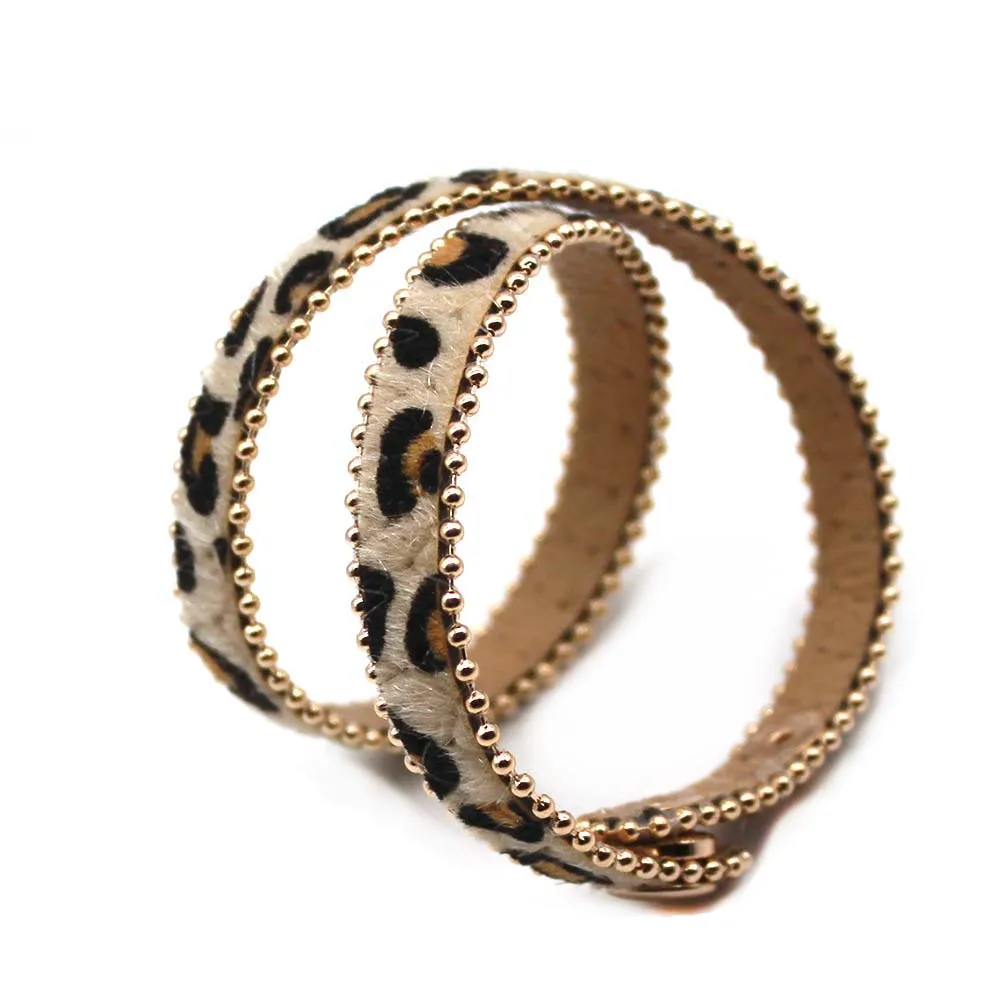 New product Fashion Leopard Leather Bracelets For Women Boho Gold Color Button Vintage Wrap Bracelet Christmas Punk Jewelry