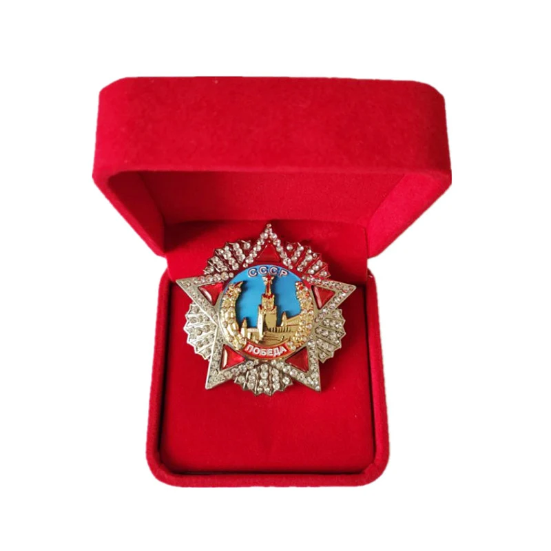 

Soviet Union Victory Honor Medal Large CCCP Five Star Russian Red Square Souvenirs Handmade with Rhinestones Enamel Runner Medal