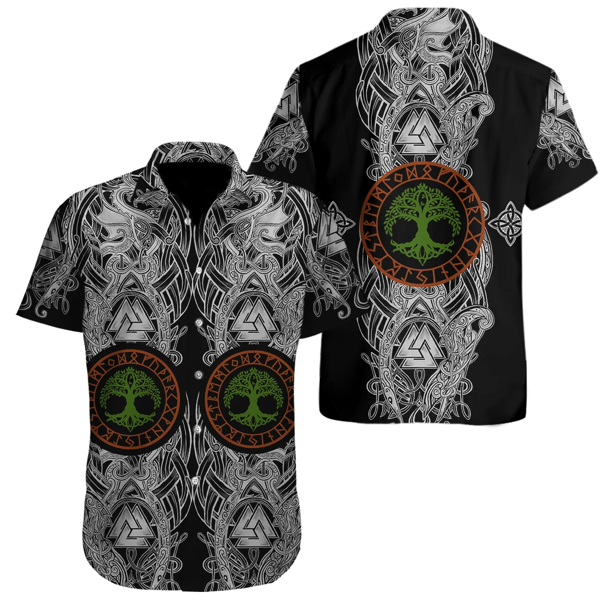 2023 Hot Summer Hawaii Camisas de manga curta Fenrir Wolf Raven Tattoo Impressão 3D Camisa Havaiana Mens Casual Camisa de Praia