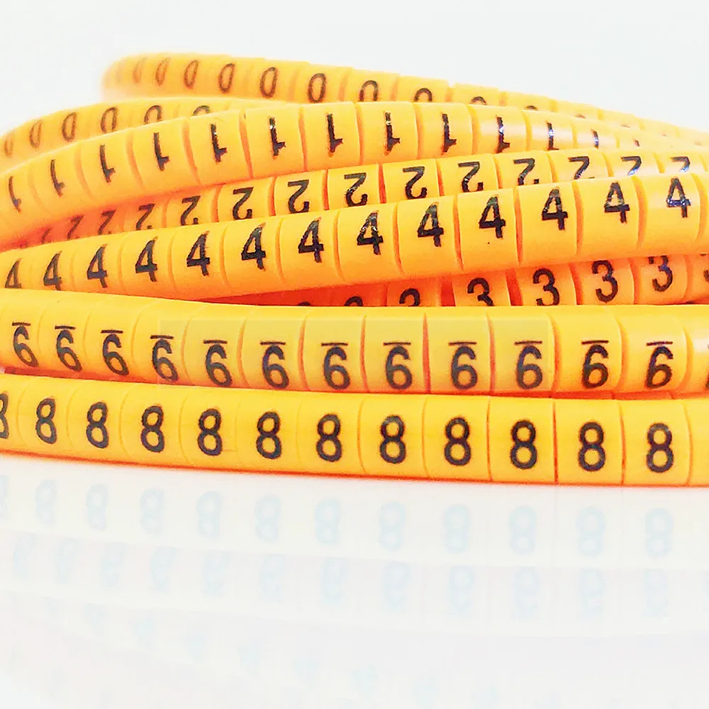 cable marker numbered EC-2 1000pcs Wire Marker Number 0 to 9 Cable Size 4sqmm yellow Colored PVC cable markers insulation marker