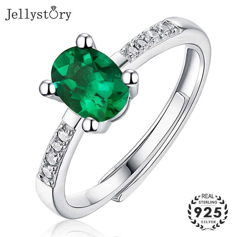 

Jellystory luxury ring 100% real s925 sterling silver 5*7mm 1ct oval emerald gemstone fine jewelry for female wedding engagement