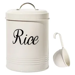 White Metal Kitchen Food Rice Storage Tin Jar 3L Canister Case 5.9x7.5 inches