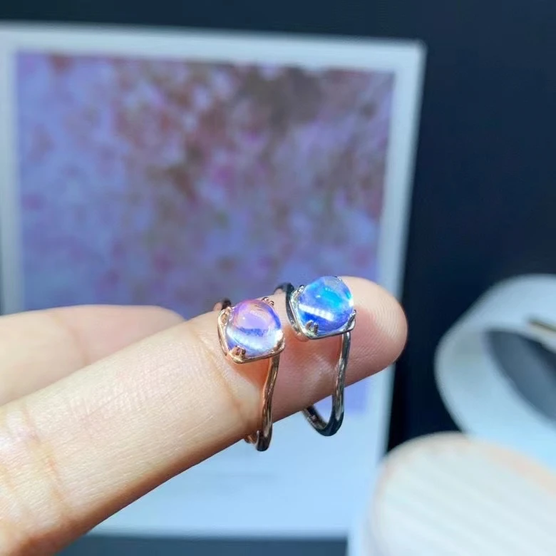 New Romantic Moonstone Gemstone Ring Women Fine Jewelry Natural Gem Good Color Real 925 Silver Gold Plated Moonlight Date Gift