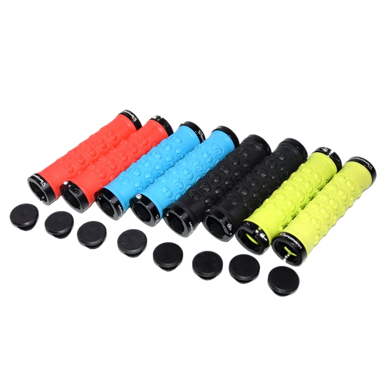 Newest SPOMANN alloy+TPR bicycle handlebar locked grip skulls grip bike handlebar end plugs MTB bike parts 4 colors locked grip