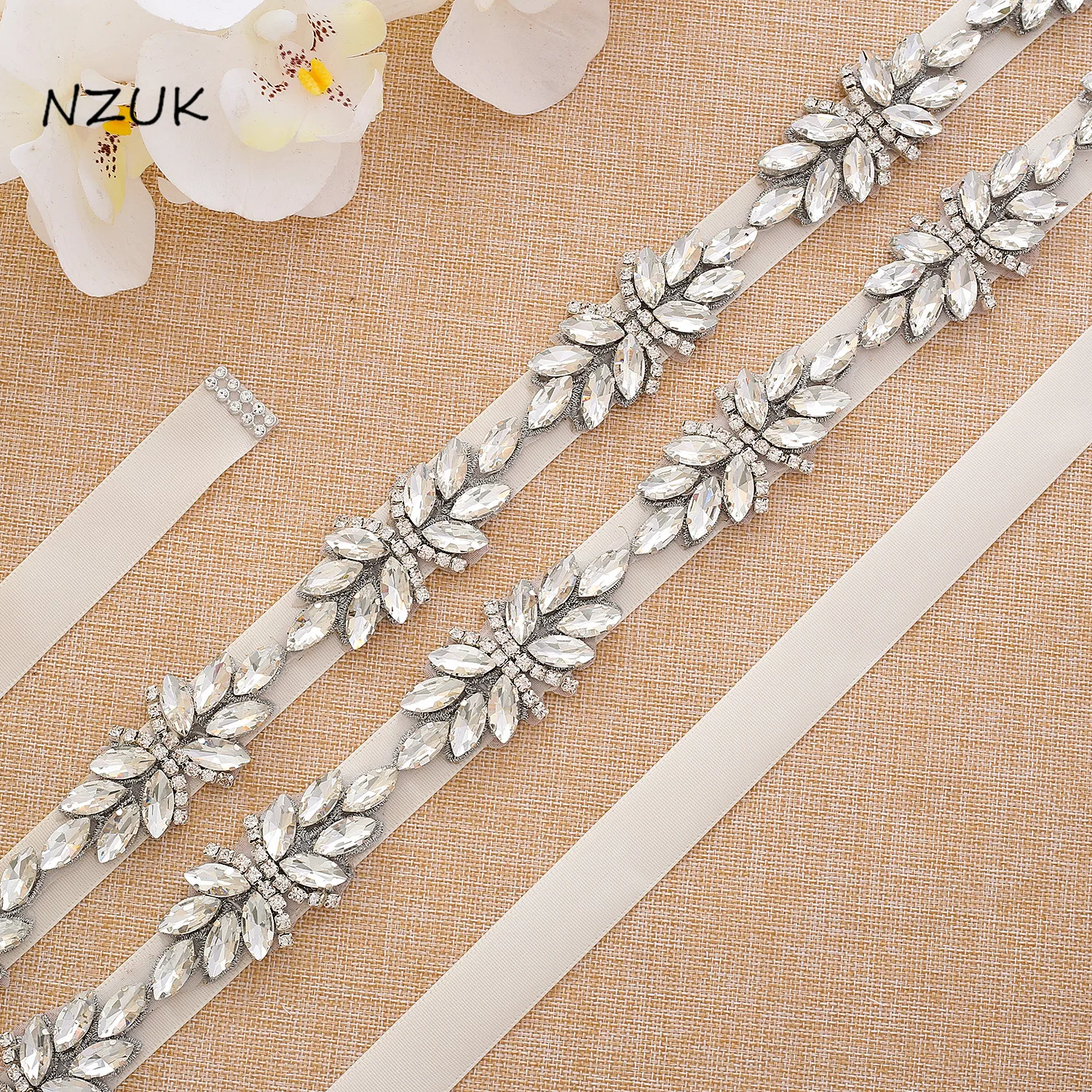 NZUK cintura in argento con strass cintura da sposa con nastri perle cintura da sposa in cristallo con fascia da sposa per accessori da sposa