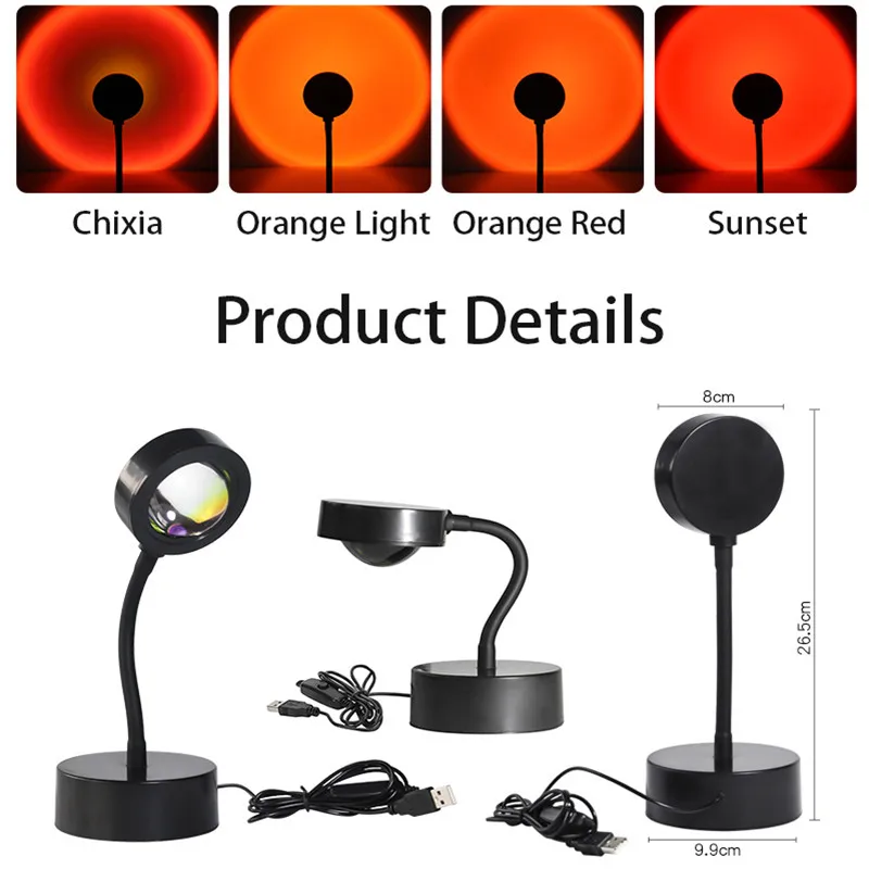 Sunset Projection Lamp LED Night Light USB Rainbow Light LED Sunset Lamp RGB Bulb Dimmable Atmosphere Lighting Desk Decoration