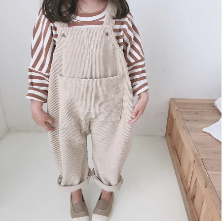 

2019 Spring Korean style baby girls corduroy loose overalls cute kids casual all-match suspender trousers bib pants